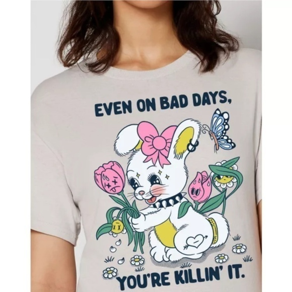 Threadless Even On Bad Days Women's Gray T-Shirt Short Sleeves Round Neck Size L